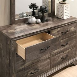 CHEST OF DRAWERS DRESSER FARMHOUSE RUSTIC GRAY FINISH DRESSER CABINET - GABETA TOCADOR CAJONERA