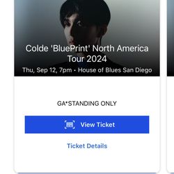 Selling 4x Tickets for Colde on 9/12 SD HoB