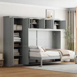 Queen Murphy Bed with Built-In Cabinets + 8” Foam Mattress – Excellent Condition