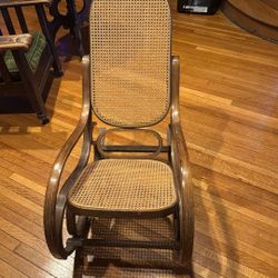 Wood And Rattan Rocking Chair