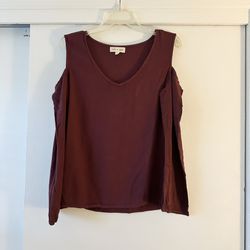 Anthropologie Cloth & Stone Burgundy Cold Shoulder Top