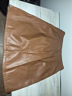 Tan Leather A-Line Skirt
