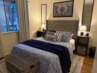 Gray Tufted Upholstered Queen Bed Frame (No Mattress)