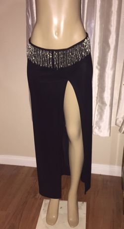 Carabella Black High Slit Long Skirt Beads Fringe Sarong Cruise Wear Vintage Beach Maxi Sexy Swimsuit Coverup New NWT 19
