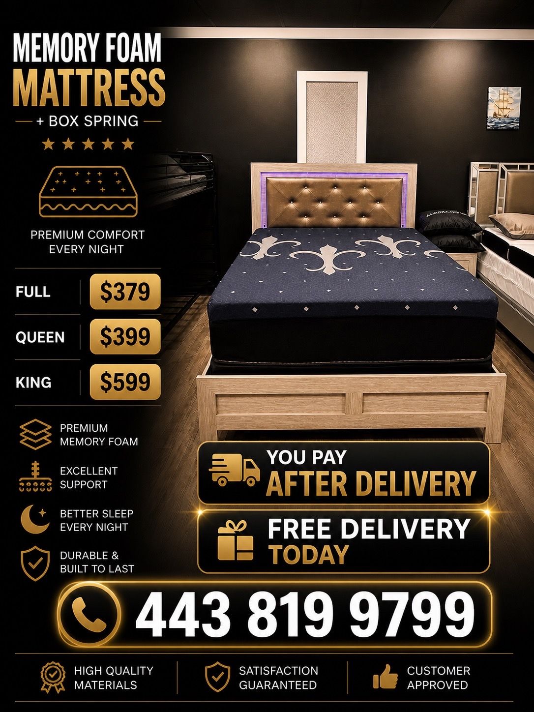🛌 Queen Mattress Memory Foam + Box Spring – Free Delivery Today