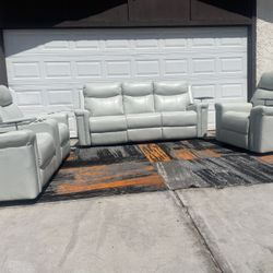Leatherette Power Sofa Set Reclining Living Room Furniture 3 Pc Plush Couch Set 🚚 FREE Delivery 