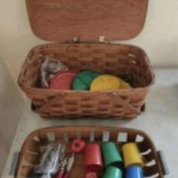 Vintage MCM Picnic Basket with Tray and Accessories.