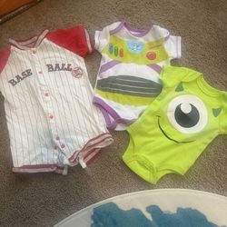 Baby NB and 0-3 months Disney onsies and Basebal Romper all for $5