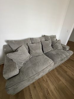 Gray Corduroy 3-Seater Sofa with Pillows