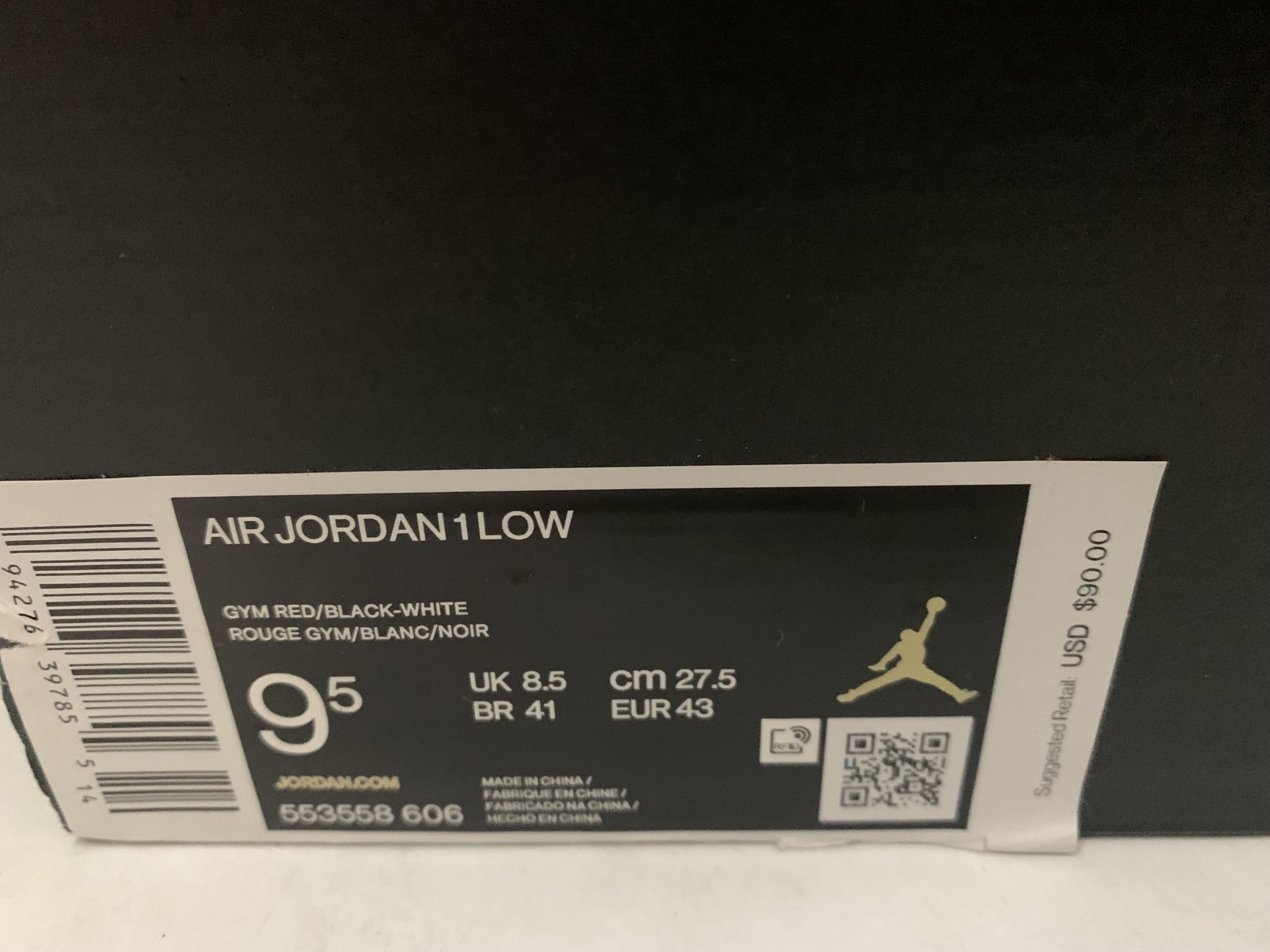 Nike MEN'S Air Jordan 1 low reverse bred size US 9.5