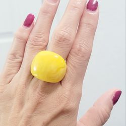 Yellow  women's lady's unisex large wide chunky ring