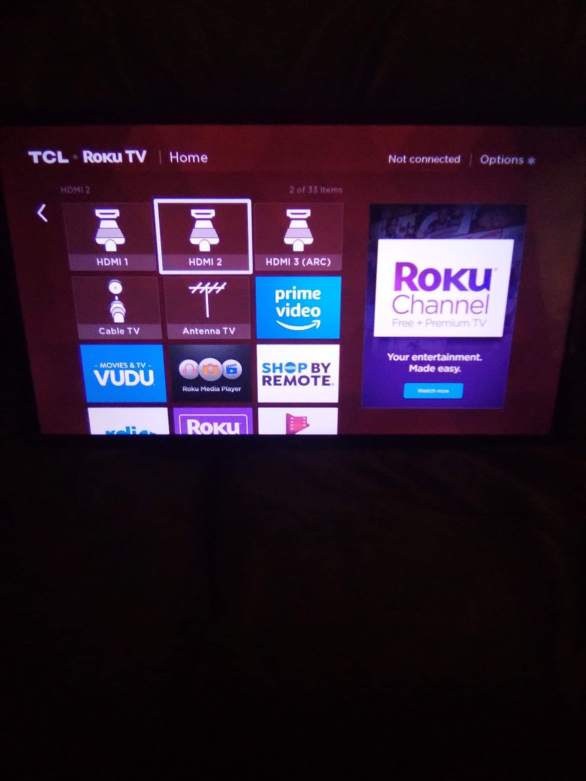 Roku 32in tv. I lost the tv stand it self so Have to be mounted. No remote