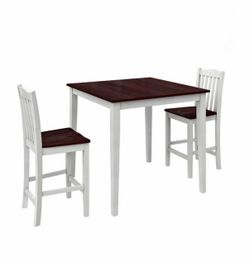 3-Piece Counter Height Dining Set, Rustic Mahogany/White