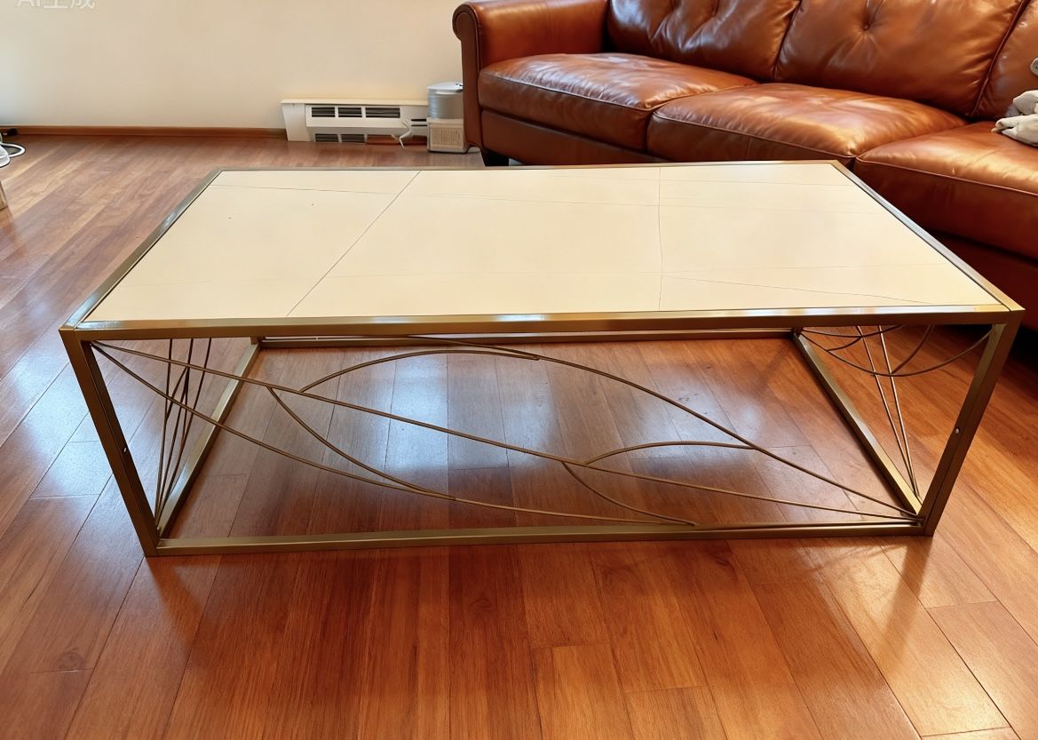 Gold Modern Rectangle Coffee Table with white Sintered Stone Table Top