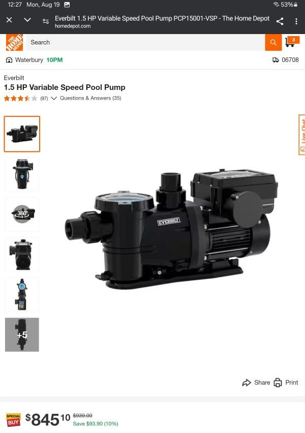 1.5 HP Variable Speed Pool Pump