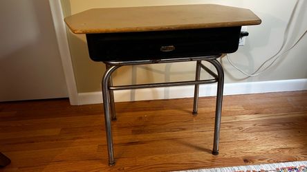 Vintage Columbia School Desk Westfield MA Mid Century Chrome Industrial MCM