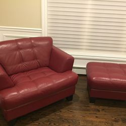 Red leather Couch & ottoman for sale - $415