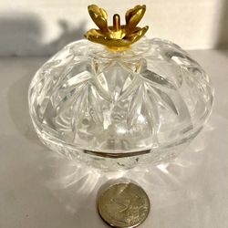 Vintage Crystal Hand Cut Glass Lided Trinket Box