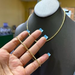 10k Rope Chain and Bracelet Set 16 inches