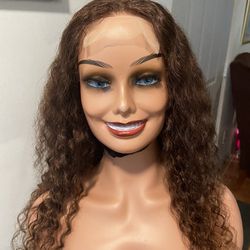 Brown  Lace Front Wig Water Wave Human Hair Wig For Women Curly Pre-plucked Wear Go Glueless 
