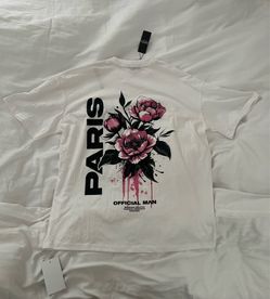 BoohooMAN Paris Floral Graphic T-Shirt White Size XS (Over-Sized)