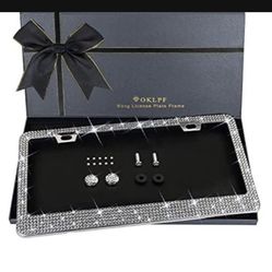 Plate Frame for Women, 1PCS Sparkly Stainless Steel License Plate Frames| Over 1000 pcs 14 Facets Bedazzled Clear Glass Diamond Rhinestone Crystals w/