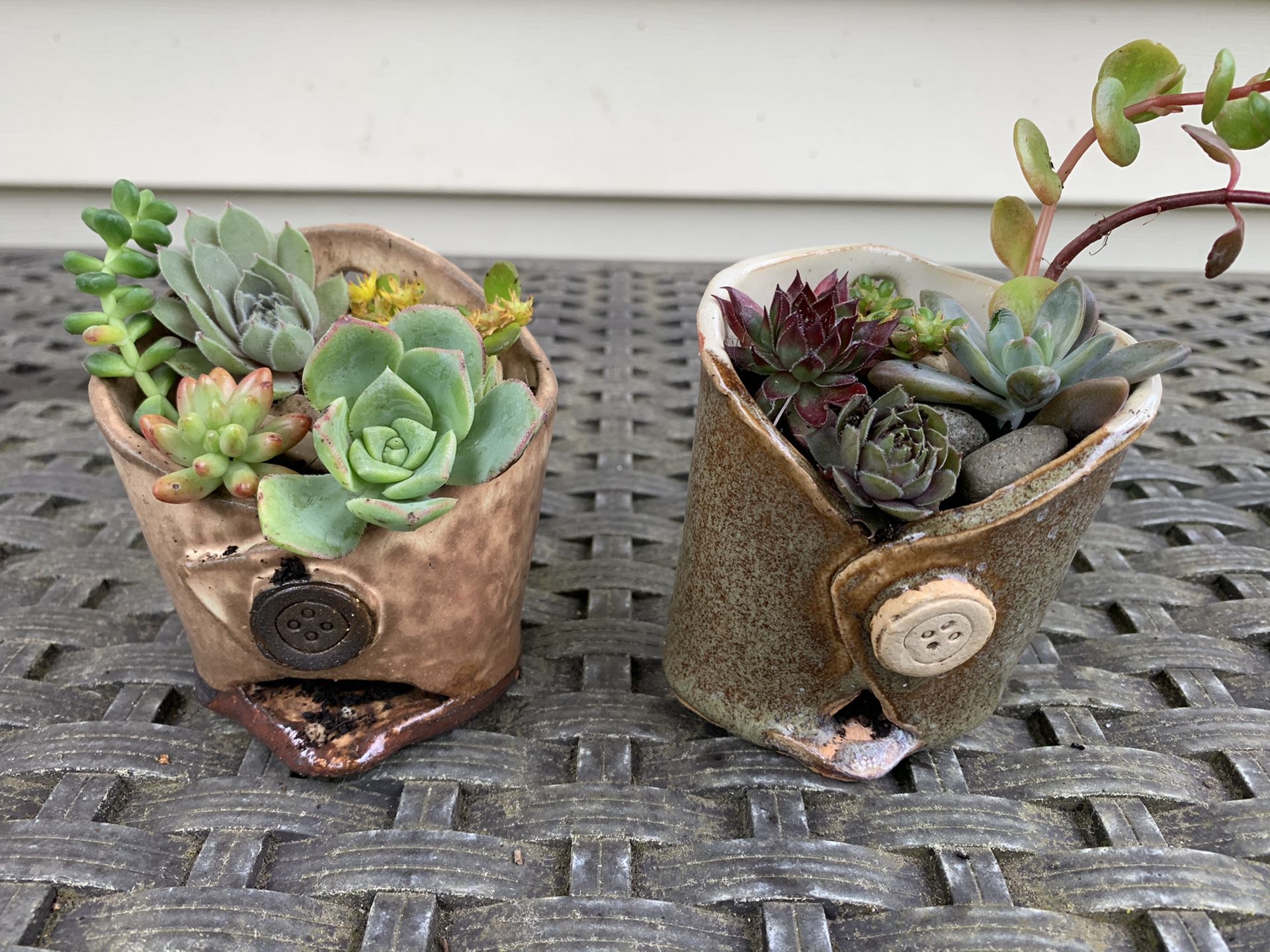 Unique, handmade hanging ceramic pots with succulents, $8 each