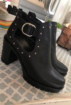 Black leather booties