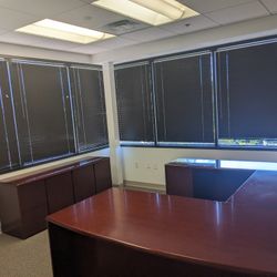 U Shaped Cherry Wood Desk, Credenza And Lateral File