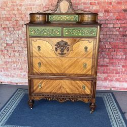 Antique Tall Dresser Solid Wood  Chest Of Drawers 