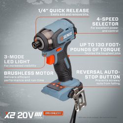 SENIX X2 20V Brushless Cordless Impact Driver Kit – Battery, Charger & Bag Included