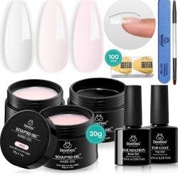 Builder Gel for Nails-10 in 1 30g *3 Colors Builder Gel Nail Kit Nail Extension Clear Nude Pink Hard Gel Sculpted Gel with Base Top Coat Nail Forms Na