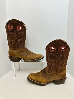 Justin Silver Saddle Vamp Square Toe Cowboy Boots Size 9