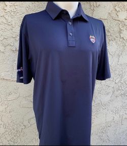 Heroes Link Golf Shirt Large Straight Down Performance Navy Blue MVAT