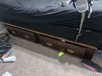 Dark Wood Bed Frame with Storage Drawers