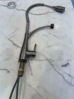 Elkay semi-pro / pre-rinse style single-handle pull-down faucet in stainless.