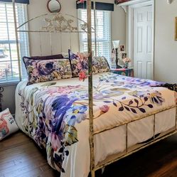 Antique Queen Canopy Bed with Pillow top mattress and box spring