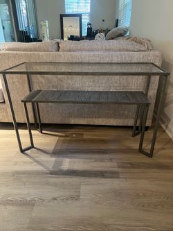 Modern Glass Console Table with Lower Shelf – Excellent Condition