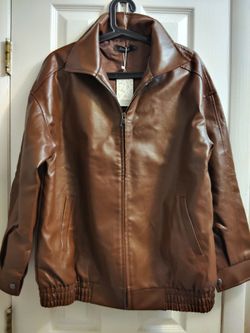 AUTOMET Women's Oversized Faux Leather Jacket - Brown (Size M) - NWT