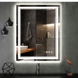 LED Bathroom Mirror, 24x32 Inch Gradient Front and Backlit LED Mirror for Bathroom, 3 Colors Dimmable CRI>90 Double Lights, IP54 Enhanced Anti-Fog, H