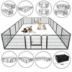 24"High Heavy Duty Metal Pet Dog Playpen Kennel Fence, 16 Panels