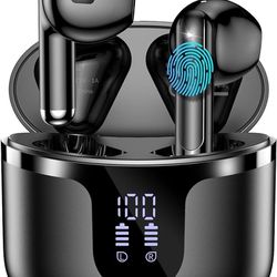 Wireless Earbuds Bluetooth Headphones 5.3 with Dual LED Power Display Charging Case HiFi Stereo Bass IPX7 Waterproof Ear Buds Built-in Mic for iPhone 