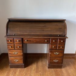 Antique Desk W Rollup And Drawers