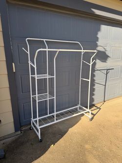 White Metal Garment Rack with Shelves