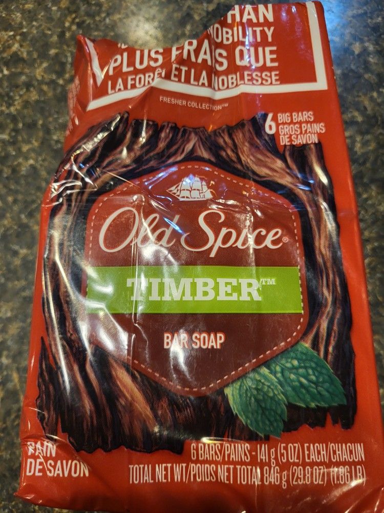 Old Spice Timber Big Bar soap bars, 4 new unopened in the original 6-pack