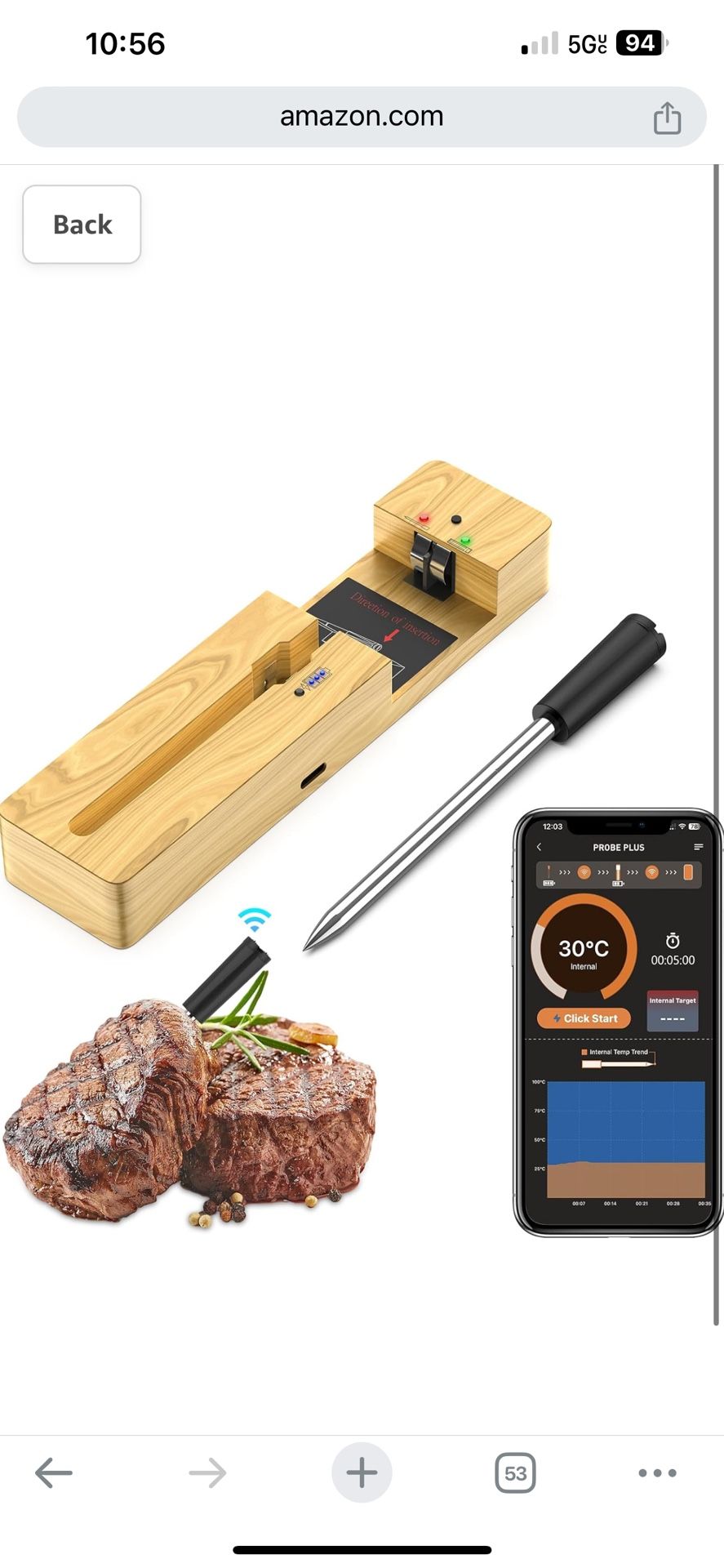 Plus Wireless Meat Thermometer for Grilling, 500Ft Bluetooth Meat Thermometer with Probe for Cooking, Digital Waterproof Oven Food Thermometer for Air