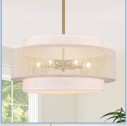 6-Light Rattan drum chandelier