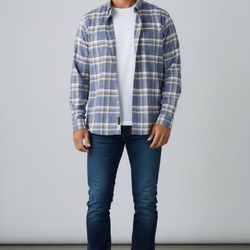 Hawker Rye Men’s Stretch Oxford Blue Plaid Button Down Long Sleeve  Shirt Size L/ Regular 