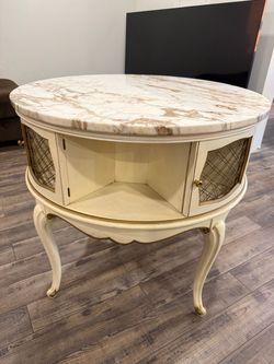 French Provincial Marble Top End Table with Cabinet