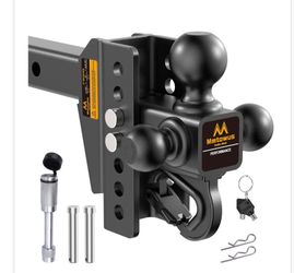 Mmtowus Adjustable Trailer Hitch - Drop Hitch -Tri Ball Mount With Hook (1-7/8'', 2''&2-5/16''), Fits 2-Inch Receiver, 6'' Drop/Rise 12,500 LBS GTW To